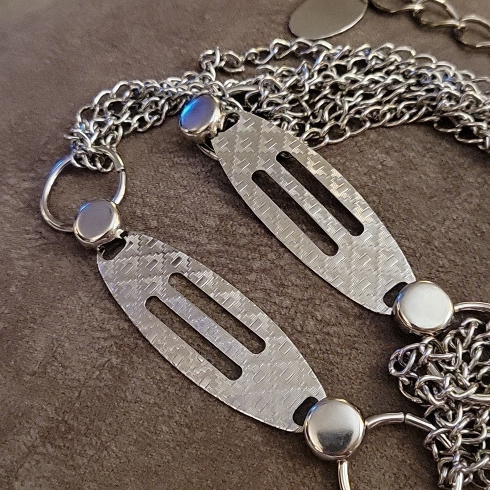 5/$25 Silvertone Disco Belly Layered Chain Belt - Picture 8 of 11